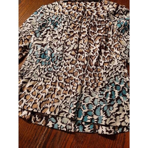 Petite Large Sunny Taylor Brown Tan Blue Animal Print Blazer Shirt Jacket - Picture 7 of 7